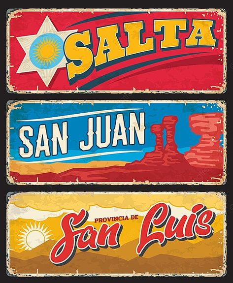 Salta San Juan Luis Bandera Argentina Tin Plates, Lettering Design, Tin Signs, Tin, Signs