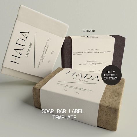 The Hada label is perfect for small skincare brands wanting a minimalistic design specifically for their bar soap products. This template is fully editable in Canva making it simple to customize and show your brand's personality. INCLUDED: 3 sizes and horizontal+vertical Orientation: 8" x 2" 9" x 2" 10" x 2" FRONT - Logo/Company Name - Skincare Item - Purpose - Volume BACK LABEL - Directions - Ingredients SIDE - Made in  - Claims (i.e. vegan, cruelty free) *Please note, you may have to do some minor adjusting to the template to make sure your labels are aligned to your product exactly. It's recommended to print out these labels on paper and wrap around your product to test it first. NEED A CUSTOM SIZE? Message me before purchasing MATCHING DROPPER BOTTLE LABEL HERE https://www.etsy.com/lis Elegant Label Design, Minimal Skincare, Logo Company, Skincare Brands, Soap Labels, Facial Soap, Brand Label, Dropper Bottles, Cosmetic Skin Care