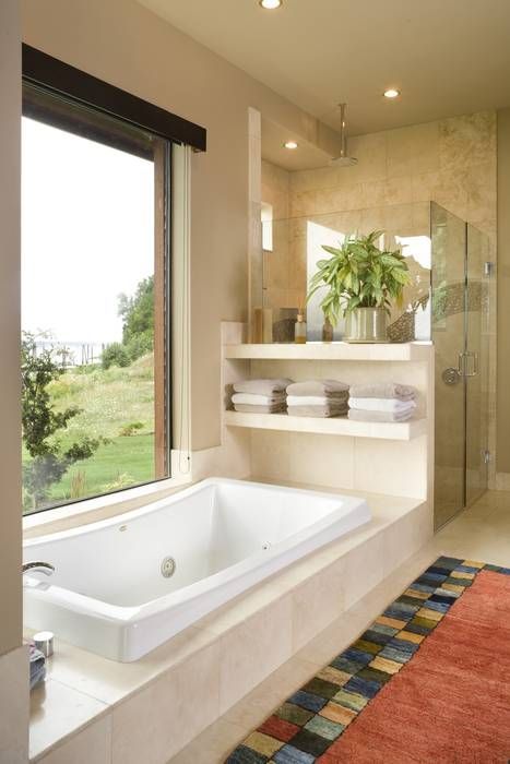 Half wall between tub and shower, for better storage! Bad Inspiration, Master Bath Remodel, Dream Bathrooms, Bathroom Renos, Dream Bathroom, Bath Tub, Ideas Pictures, House Bathroom, Bathroom Remodel Master