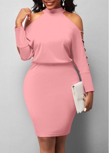 Size:M;Size:XXL;Size:S;Size:XL;Color:Pink;Size:L;Neckline:Halter;Decoration:Bodycon;Style:Elegant;Composition:95%Polyester , 5%Spandex;Sleeve Style:Cold Shoulder;Color Scheme:Pink;Occasion:Party;Package Contents:1 X Dress;Dress Length:Mini;Season:Spring;Silhouette:Sheath;Pattern Type:Solid;Washing Instructions:Hand Wash /Machine Washable;Sleeve's Length:Long Sleeve; Casual Chic Dress Classy, One Hand Dress, Types Of Necklines Dresses, Dress Style Party, Spring Silhouette, Types Of Pink, Pink Bodycon Dress, Fancy Short Dresses, Pink Bodycon