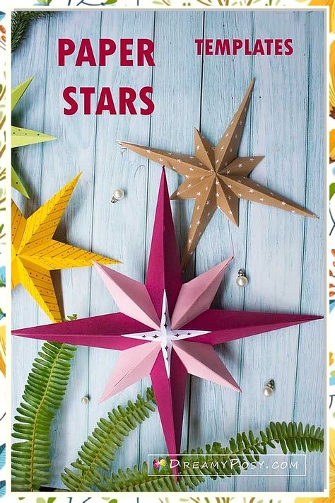 Discover 7 creative ideas for making stunning origami stars that will ignite your passion for paper art! This guide is perfect for beginners and experienced crafters alike, offering step-by-step instructions and unique designs. Transform simple sheets of paper into beautiful, eye-catching stars that can be used for decorations, gifts, or just for fun. Dive into the world of origami stars and unleash your creativity today! Star Making With Paper, Stars For Christmas, Star Template Printable, Star Printable, Folded Paper Stars, 3d Paper Star, Diy Christmas Star, Nativity Star, Paper Angel