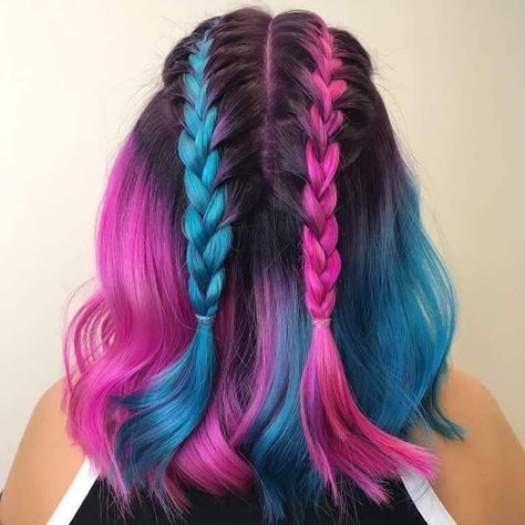 Directions Hair Dye, Split Dyed Hair, Hair Color Underneath, Cute Hair Colors, Rainbow Hair Color, Colored Hair Extensions, Hair Dyes, Beautiful Hair Color, Pretty Hair Color