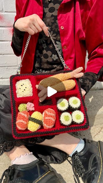 Crochet Box Bag, Crochet Lunch Bag, Sushi Crochet, Lunch Bag For Men, Mens Lunch Bag, Crochet Box, Crochet Purses, Box Bag, Crochet Handbags