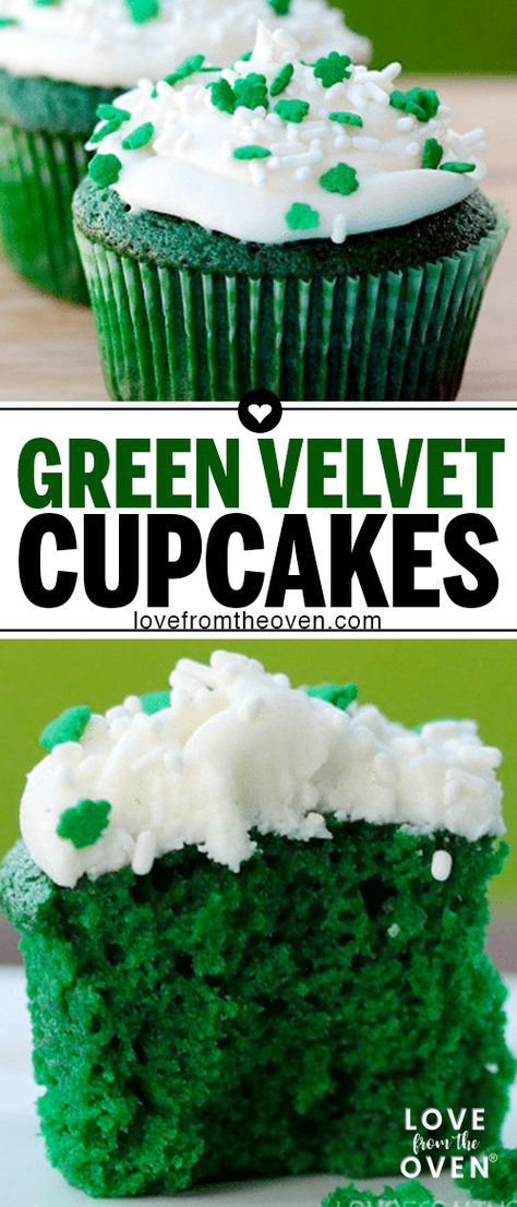 Green Velvet Cupcakes St Patrick, Green Velvet Cake St Patrick, Green Cupcake Flavors, Green Cookies St Patrick, St Patricks Day Green Muffins, Saint Patricks Desserts Ideas, St Patricks Day Baking Ideas Kids, St Patrick’s Day Cupcake Cake, St Patricks Day Cake Recipes