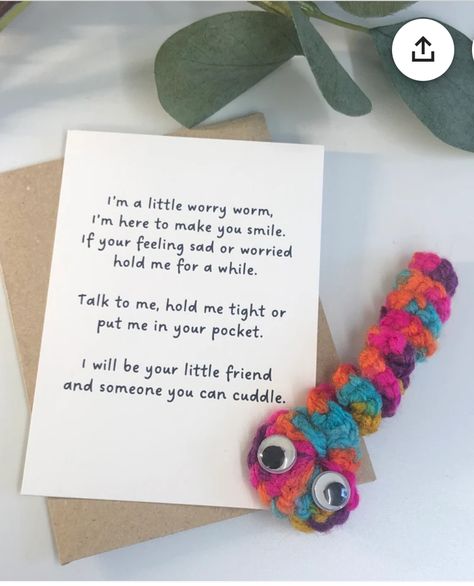 Crochet Gifts For Classmates, Crochet Worry Worm Poem, Worry Worm Poems Free, Crochet Goodbye Gift, Worry Worms Poem, Knitted Worry Worm Pattern, Worry Worm Knitting Pattern Free, Worry Stone Poem, Worry Worms Crochet