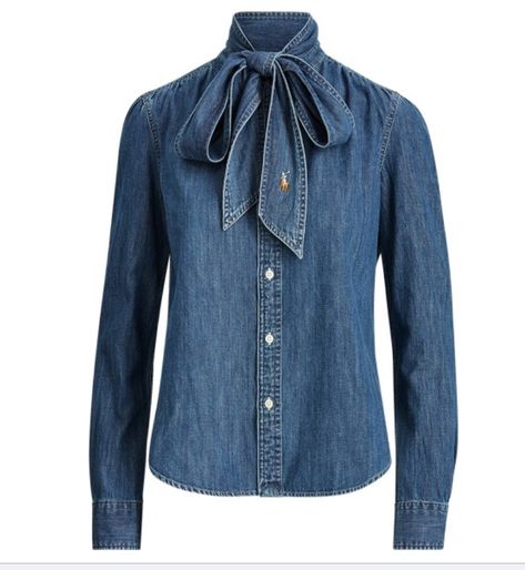 Women Necktie, Ralph Lauren Denim, Denim Blouse, Women Shirts Blouse, Dressy Casual, Denim Shop, Necktie, Denim Shirt, Chambray