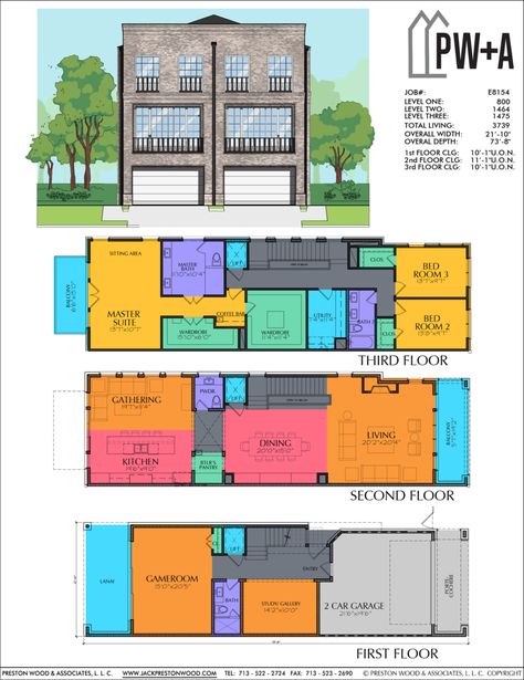 Three Story Duplex Plan – Preston Wood & Associates Economical House Plans, Compact Architecture, San Myshuno, Narrow Lot House, Duplex Plans, Two Story House Plans, Duplex Design, Townhouse Designs, Duplex House Plans