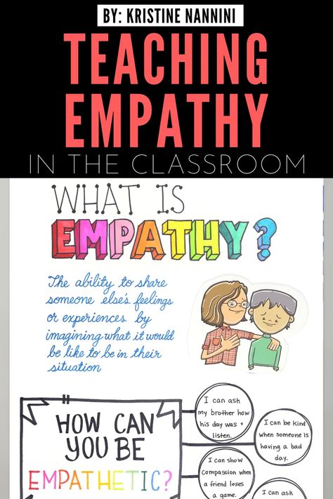 Teaching empathy to kids is an important part of character education. After all, kids need to practice their empathy skills in order to build interpersonal relationships and participate in the classroom community! Check out empathy lessons, activities, crafts, bulletin boards, read alouds, doodle notes, and anchor charts by Kristine Nannini to include empathy in your classroom's character education! Empathy Anchor Chart, Teaching Empathy To Kids, Empathy Poster, Empathy Activities For Kids, Empathy Lessons, Empathy Activities, Readers Theatre, Teaching Empathy, Guidance Counselor