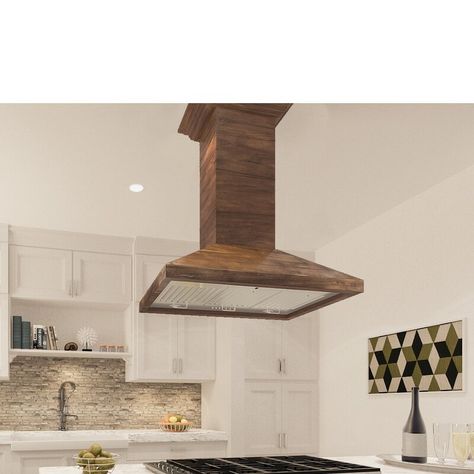 ZLINE Kitchen and Bath 30" Hand-Crafted Designer Wood Series 400 CFM Convertible Island Range Hood & Reviews | Wayfair Kitchen Vent Hood Ideas, Kitchen Vents, Vent Hood Ideas, Hood Fans, Island Stove, Kitchen Island Range Hood, Modern Kitchen Island Design, Kitchen Island With Stove, Hood Vents