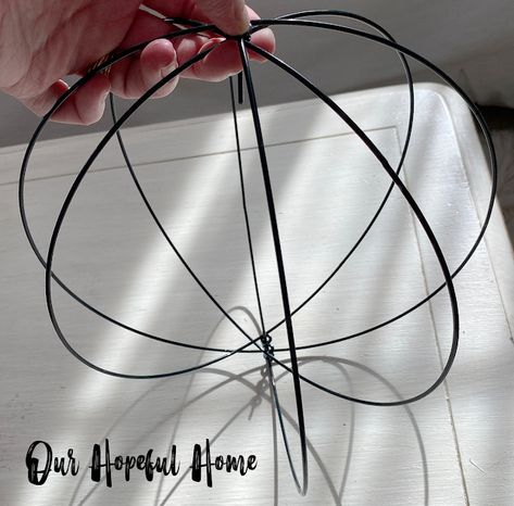 Tomato Cage Chandelier Diy, Dollar Tree 3d Ball Wreath Form Ideas, Sphere Wreath Ideas, Dollar Tree 3d Sphere Wreath Form Ideas, 3d Wreath Form Ball Ideas, Square Wire Frame Wreath Ideas, Diy Orbs How To Make, Dollar Tree Sphere Wreath, Diy Wreath Form