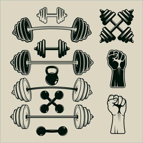 Template Graphic Design, Retro Fitness, Tool Tattoo, Retro Gym, Illustration Template, Gym Logo, Logo Branding Identity, Fitness Equipment, Vintage Logo