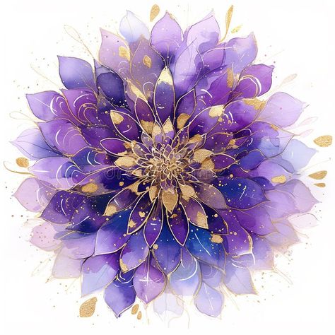 A purple mandala flower with gold accents. The flower is a symbol of love and peace royalty free stock photography Clay Patterns, Purple Mandala, Love And Peace, Symbol Of Love, Mandala Flower, A Symbol, Stock Photography Free, Flower Mandala, Purple Flower