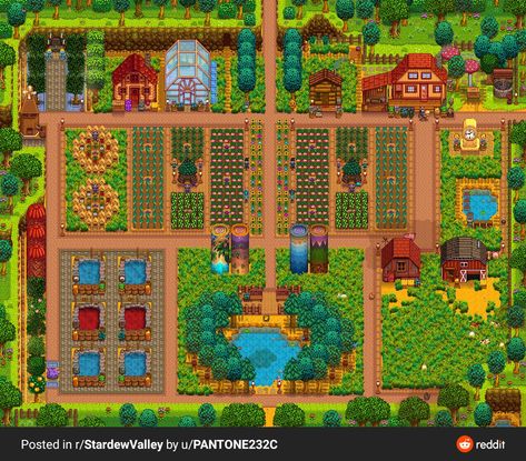 Stardew Valley Farm, Stardew Farms, Stardew Valley Layout, Stardew Valley Tips, Town Games, Stardew Valley Farms, Rumah Minecraft Sederhana, Stardew Valley Fanart, Farm Layout