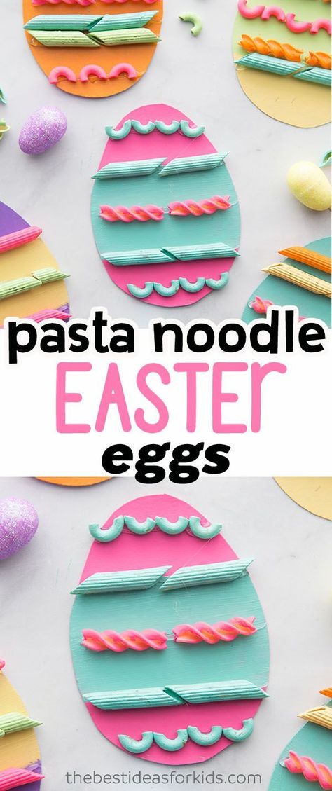 Pasta Noodle and Macaroni Easter Eggs - such a fun Easter craft for kids! This Easter activity is perfect for toddlers and preschoolers too. #bestideasforkids #preschoolcrafts #kidscrafts #eastercraftsforkids #eastercrafts Easter Egg Template, Easter Craft Activities, Easter Craft For Kids, Craft Activities For Toddlers, Easter Activity, Arts And Crafts For Teens, Fun Easter Crafts, Easter Activities For Kids, Easter Preschool