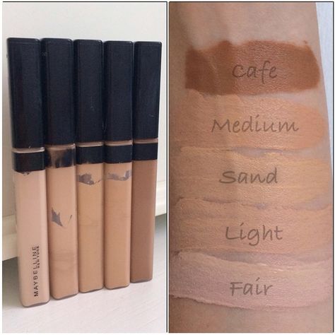 Maybelline Fit Me concealers. Follow my instagram @mellyfmakeup Maybelline Fit Me Concealer Swatches, Fit Me Concealer Swatches, Fit Me Concealer Shades, Fit Me Concealer, Maybelline Concealer, Maybelline Fit Me Concealer, Maybelline Fit Me Foundation, Makeup Blender Sponge, Organizer Ideas