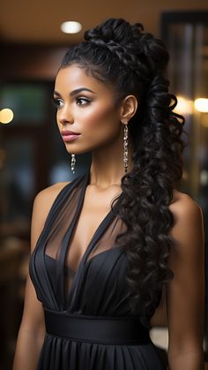 Half Updo Black Hair, Bridesmaid Wedding Hair Half Up, Half Up Half Down Wedding Hair Black Women Curly, Hairstyles For Gala Event Long Hair, Princess Hairstyles Black Women, Black Half Up Half Down Hairstyles, Black Bride Hairstyles Half Up Half Down, Wedding Half Updos For Long Hair, Bride Black Hair