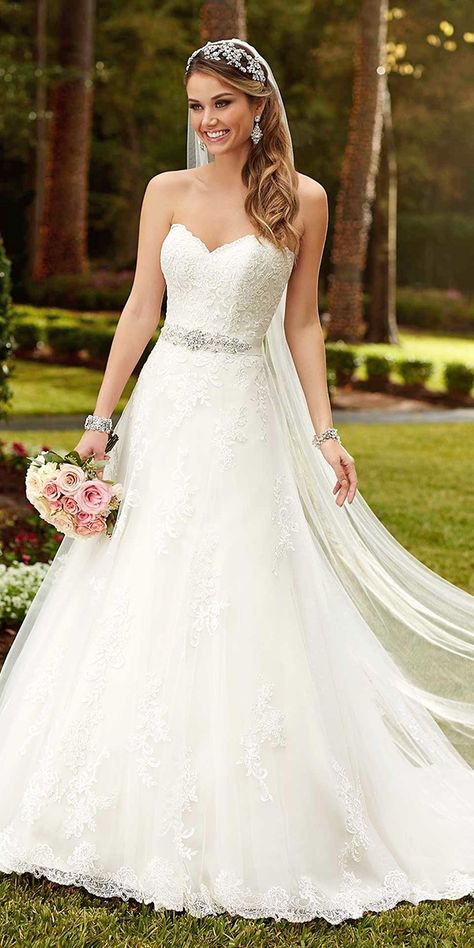 lace sweetheart neckline aline wedding dresses chapel train A Line Princess Wedding Dresses, Elegance Dress, Aline Wedding Dress, 2016 Wedding Dresses, Stella York, White Wedding Dress, A Wedding Dress, Princess Wedding Dresses, Princess Wedding