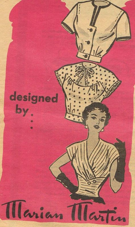 Aux Belles Choses: Pinspiration Monday - Vintage Tops & Blouses Blouse Illustration, Vintage Clothes Patterns, Patron Vintage, Vogue Vintage, Evening Blouses, Top Bustier, Vintage Dress Patterns, Couture Mode, Barbie Vintage