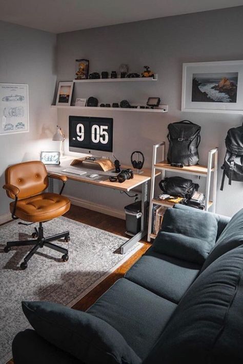 Men’s Home Office, Office Redesign, Bedroom Revamp, Office Vibes, Computer Set, Minimal Interior Design, Home Studio Setup, Studio Office, Toronto Travel