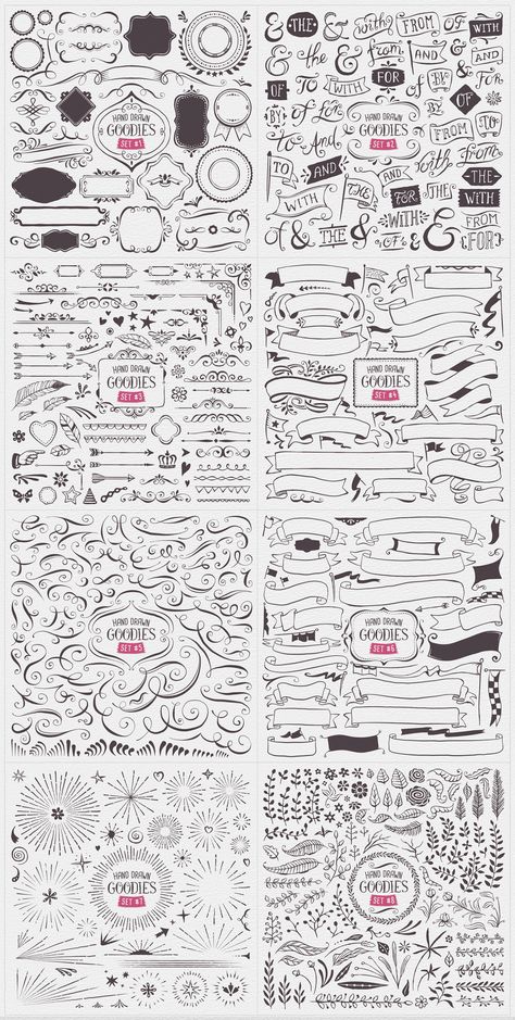 Hand Drawn Goodies by Swedish Points on Creative Market Bullet Points Design, Diary Doodles, Lettering Templates, Embroidery Sayings, Hand Drawn Doodles, Arte Doodle, Bullet Journal Banner, Watercolor Paper Texture, Drawing Hands