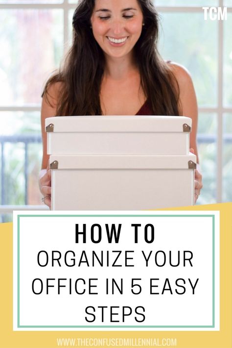 How To Organize Your Office In 5 Easy Steps [ad] - The Confused Millennial, millennial blog Office Organization At Work Business, Organization At Work, Organize Office Supplies, Organize Office, Office Hacks, Office Organization At Work, Paper Clutter, Office Supply Organization, Clean Office