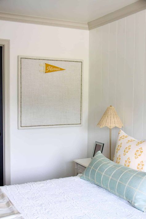 DIY Upholstered Bulletin Board — Your Site Title Fabric Covered Bulletin Board, Wildflower Home, Kids Bulletin Boards, Fabric Bulletin Board, Diy Bulletin Board, Nightstand Makeover, Teen Bedroom Designs, Block Printed Pillows, How To Hang Wallpaper