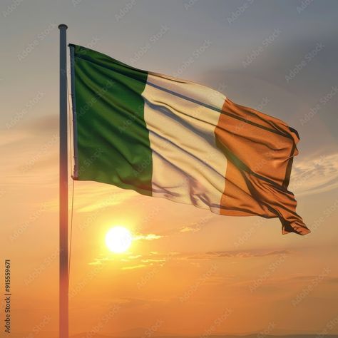 Download Irish flag - the national symbol of Ireland, Irish flag at sunrise Stock Photo and explore similar images at Adobe Stock. Flag Of Ireland, Ireland Flag, Irish Flag, National Symbols, America And Canada, Mauritius, Photo Illustration, Trinidad, Trinidad And Tobago