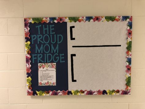 Proud Mom Fridge Bulletin Board, Classroom Refrigerator Bulletin Board, Fridge Bulletin Board Classroom, Creative Ra Bulletin Boards, Bulletin Board Background Ideas, Class Fridge Bulletin Board, Classroom Fridge Bulletin Board, Interactive Ra Bulletin Boards, Interactive Bulletin Boards College