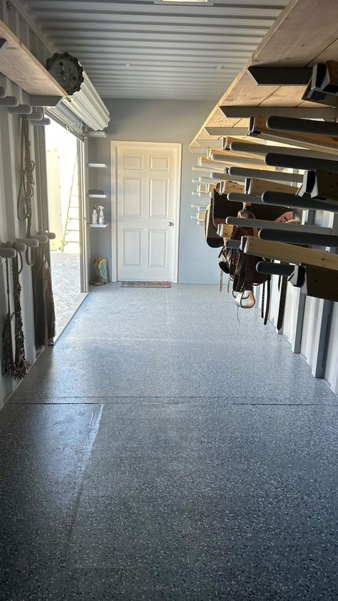 We are home of the container tack room. 🙌 #tackroom #horsesofinstagram #shippingcontainer #containertackroom #containerlife #containerdesign #westernwednesday #westernfashion #westernlifestyle #ranching #ranchinglife #containerstop | ContainerStop | Sawyer Brown · The Race Is On Shipping Container Tack Room Ideas, Storage Container Tack Room, Shipping Container Tack Room, Tack Shed Ideas, Tack Room Ideas, Conex Box, Barn Organization, Horse Hacks, Tack Room Organization