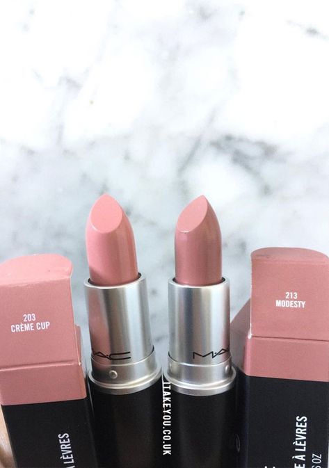 Pink Mac Lipstick Shades, Mac Creme Cup Lipstick, Fair Skin Lipstick Shades, Mac Sellout Lipstick, Mac Bridal Lipstick, Mac Lipstick Modesty, Mac Cream Cup Lipstick, Bridal Lipstick Colors, Creme Cup Mac Lipstick