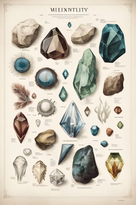 Precious Stones Illustration, Crystal Infographic, Stone Illustration Rocks, Geology Infographic, Rough Gemstone Identification, Arte Doodle, Dark Witch, Doodle Cartoon, Manga Anime