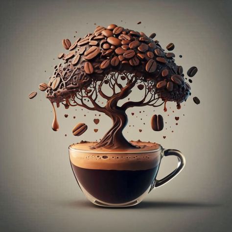 3D coffee tree in cup -imagination Paper Cup Design, 3d Coffee, Kitchen Logo, Coffee Tree, Tree Sketches, Coffee Images, Coffee Design, Cup Of Joe, But First Coffee