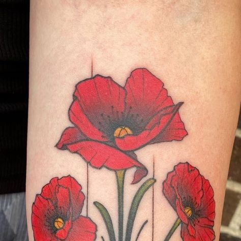 Tiffany Pitsos on Instagram: "• Enjoyed making this poppy piece for @jenfrass yesterday! • ❤️ • #flower #flowers #flowertattoo #poppy #poppytattoo #artdeco #artnouveau #artnouveautattoo #tattoo #eternalink #eternalinkproteam #brightestcolorsperiod #tatsoul #bishoprotary #bishopwand #hustlebutterdeluxe #ladytattooers #michigantattooers #fourcornerstattoostudio #ferndale #michigan" Neo Traditional Poppy Tattoo, Traditional Poppy Tattoo, Red Poppy Tattoo, Ferndale Michigan, Poppy Flower Tattoo, Art Nouveau Tattoo, Flower Tat, Poppy Tattoo, Dreamy Style