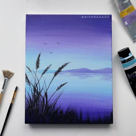 Simple Canvas Paintings Abstract, Landscape Easy Painting Simple, Cute Paintings Acrylic, Painting Ideas With Acrylic Paints, Acralik Painting, Simple Nature Paintings Acrylic, Cool Simple Painting Ideas, Simple Painting Acrylic, Cute Paintings Ideas