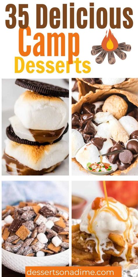 Looking to add some sweetness to your camping trip? Try 35 easy and delicious camp dessert recipes. 35 of the best Camping Desserts that include Dutch oven recipes for camping, campfire desserts in the cast iron and more easy recipes. There are so many yummy ideas from pies, smores desserts, fruit and more to choose from. #dessertsonadime #campdesserts #campingdessertrecipes Easy Camping Desserts, Camp Desserts, Dutch Oven Recipes For Camping, Recipes For Camping, Dutch Desserts, Camping Dessert Recipes, Desserts Fruit, Campfire Desserts, Smores Dessert