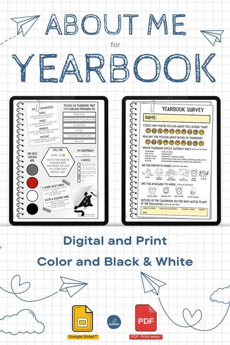 Get to know your yearbook students and gain insight into their needs and their approach to creating a yearbook. Start the school year on a positive note. Works with both middle school and high school students. Yearbook Class, Student Survey, Positive Notes, School Lessons, All About Me!, School Students, High School Students, Getting To Know You, Yearbook