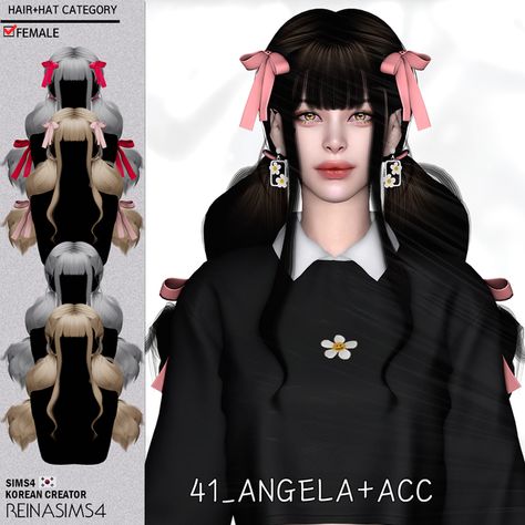 Sims 4 Ribbon Cc, Sims 4 Asian Cc, Sims Cc Hair, Maid Headband, Harajuku Hair, Pop Hair, Female Hairstyles, Sims Clothes, Sims 4 Anime