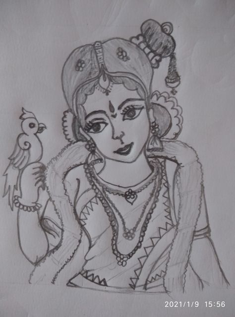 Goddess Andal Pencil Drawing, Cinderella Drawing, God Drawing, Dancing Drawings, Hand Embroidery Design Patterns, Drawings Simple, Hand Embroidery Art, Hand Embroidery Design, Krishna Art