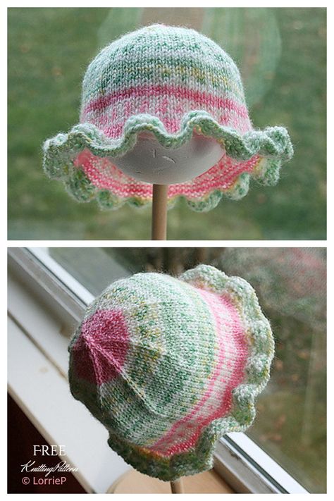 Knit Brim Sun Hat Free Knitting Patterns & Paid - Knitting Pattern Knit Hat With Brim, Baby Hats Knitting Free, Baby Hat Knitting Patterns Free, Baby Hat Free Pattern, Girls Knit Hat, Beanie Knitting Patterns Free, Baby Hat Knitting Pattern, Knitted Hats Kids, Hat Patterns Free