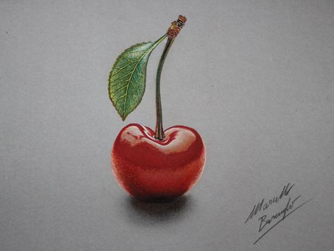 Cherry DRAWING by Marcello Barenghi by marcellobarenghi on DeviantArt Marcello Barenghi, Cherry Drawing, Fruit Sketch, Colored Pencil Tutorial, Colored Pencil Artwork, Elements And Principles, Principles Of Art, Food Painting, Watercolor Palette