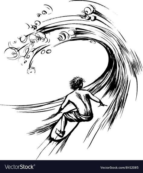 Surfer in wave brush ink sketch handdrawn serigraphy print stamp. Download a Free Preview or High Quality Adobe I… | Dessin surfeur, Vague dessin, Dessins à l'encre Line Ink Drawing, Surf Drawing, Surf Tattoo, Surfer Art, Surf Painting, Wave Drawing, Wave Brush, Print Stamp, Surfboard Art