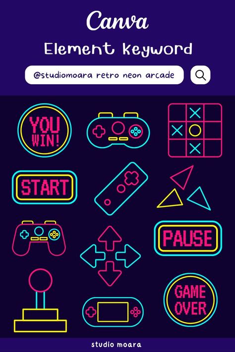 Arcade Games Characters, Arcade School Theme, Canva Neon Element, Game Arcade Design, Arcade Clipart, Arcade Graphic Design, Retro Arcade Aesthetic, 80s Arcade Aesthetic, Arcade Logo