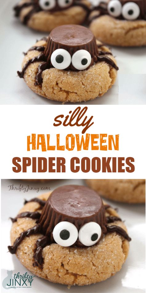 Spider Cookies Halloween, Halloween Spider Cookies, Peanut Butter Spider Cookies, Easy Halloween Cookies Recipes, Halloween Backen, Halloween Cookie Recipes, Spider Cookies, Halloween Food Desserts, Halloween Fruit