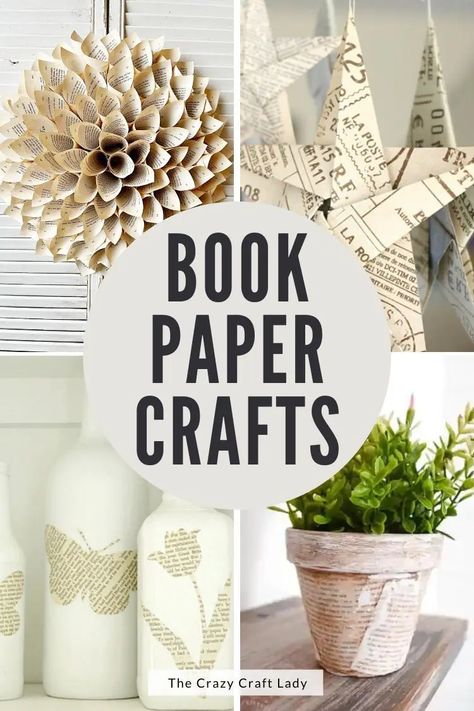 Crafting With Old Books: Book Paper Upcycled Crafts Old Dictionary Crafts Ideas, What To Make Out Of Book Pages, Old Bible Page Crafts, Old Paperback Books Crafts, Things To Make With Old Books, Book Paper Origami, Crafts With Paperback Books, Upcycle Paperback Books, Hymn Book Crafts