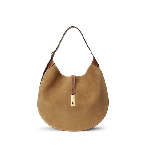 Polo ID Suede-Leather Large Shoulder Bag for Women | Ralph Lauren® UK Id Bracelets, Large Shoulder Bags, Brass Buckle, Mini Shoulder Bag, Women Accessories Bags, Leather Mini, Handbag Accessories, Suede Leather, Polo Ralph