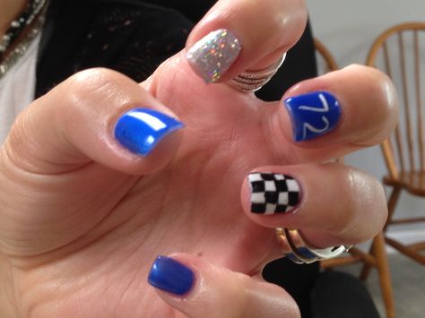 Race nails                                                                                                                                                                                 More Race Day Nails, Nascar Nails, Racing Nails, Vibrant Nails, Blue Nail Designs, Shellac Nails, Nail Polish Designs, Boxing Day, Nail Designs Spring