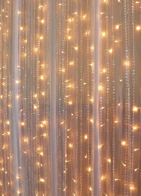 DIY crystal and fairy light sheer curtains Pink Ruffle Curtains, Fairy Light Curtain, Ruffle Curtains, Crystal Curtains, Led Curtain Lights, Curtain String Lights, Curtain Backdrops, Light Backdrop, Pipe And Drape