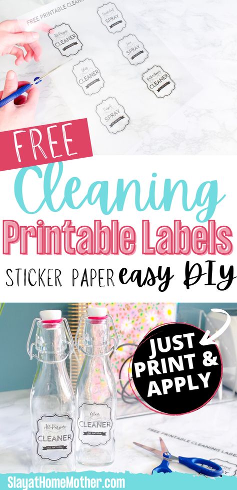 Print and cut out your own cleaning labels using clear sticker paper and a laserjet printer by following this quick and easy tutorial... Diy Labels Printable, Cleaning Labels, Diy Vinegar, Free Printable Cleaning, Laundry Labels, Cleaning Printable, Diy Cleaning Products Recipes, Homemade Cleaners, Diy Labels