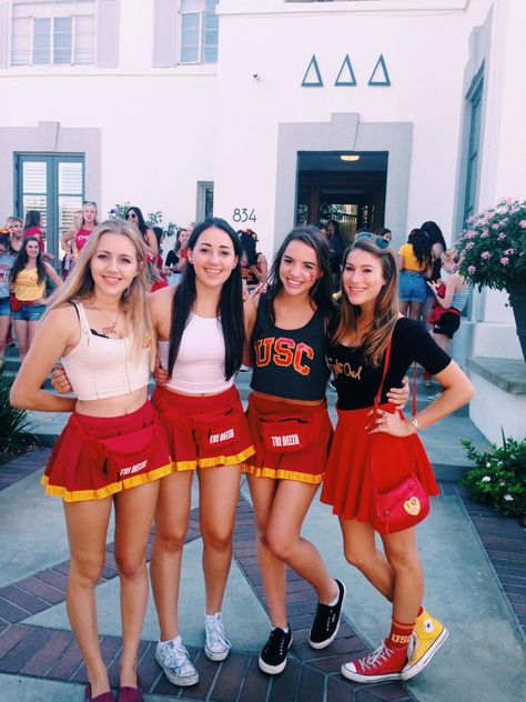 USC Tri Delta #FightOn Usc Gameday Outfit, College Outfits Party, Sorority Girls, College Halloween Costumes, College Outfits Women, Gameday Outfits, Costumes College, College Gameday, Fall College Outfits