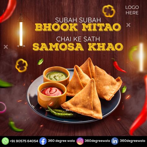 Samosa Poster Design, Samosa Creative Ads, Food Thali, Vegetable Chart, Vegetable Samosa, Chole Bhature, Veg Sandwich, Indian Recipes Authentic, Art Branding